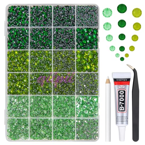 Green Crystal Resin Rhinestones 2-6mm 3 Color Set with B7000 Glue