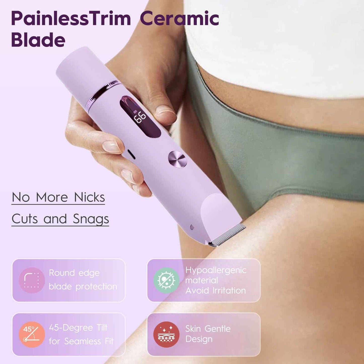 Joigivit Dual Head Shaver 2 in 1 Bikini Trimmer for Women Electric Razors Lady Pubic Hair, LCD Display Bikini Underarm Arm Leg Face Body 2026 Upgraded Version- Purple