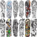 Aresvns Sleeve Tattoo Temporary, 12Pcs Christmas Full Arm Fake Tattoos for Adults, Large Totem Wolf Military Tempoary Tattoos for BBQ Pool Beach Party