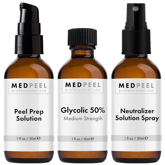 MedPeel Glycolic Acid 50% Essential Peel Kit, Includes Peel, Prep, Neutralizer, Medium Strength Chemical Face Peel, Minimize Fine Lines, Wrinkles, Dark Spots, All Skin Tones, 1oz/30ml (Kit of 3)