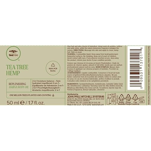 Tea Tree Hemp Replenishing Hair & Body Oil, 2-in-1 Moisture Balance, For All Hair Types, 1.7 fl. oz.