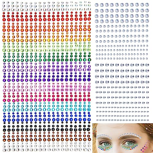 1100 Pcs 15 Colors Rainbow Rhinestones Self Adhesive Halloween Rhinestones for Makeup Eyes Face Jewels Body Gems Stick on Festival Accessories Costume Body Nail DIY Makeup 3mm 4mm 5mm¡¦