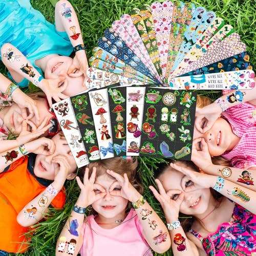 96pc Alice Party Favor Set - Slap Bracelets & Glow Tattoos