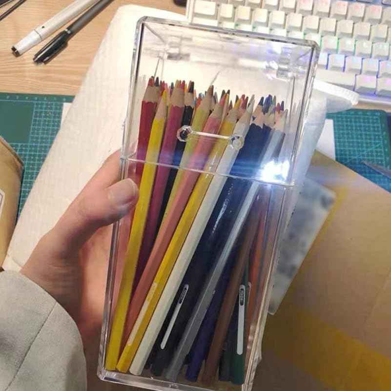 Zerodeko 2Pcs Acrylic Holder with Lid – Makeup Brush Clear DIY Cosmetic Organizer for Desktop, Storage Box for Makeup Brushes, Pens, Stationery, Nordic Style Desk Organizer