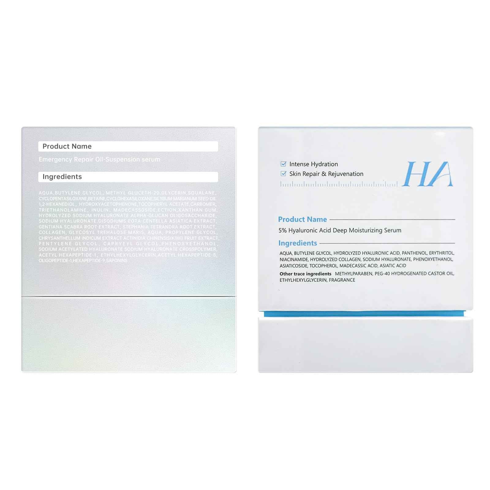 Ultra Hydrating Set: 5% Hyaluronic Acid + Emergency Repair Oil Suspension Serum for Sensitive, Dry & Damaged Skin | Instant Lift & Firming, Soothing for Face 90ml (Hyaluronic+Oil Serum 2pcs)