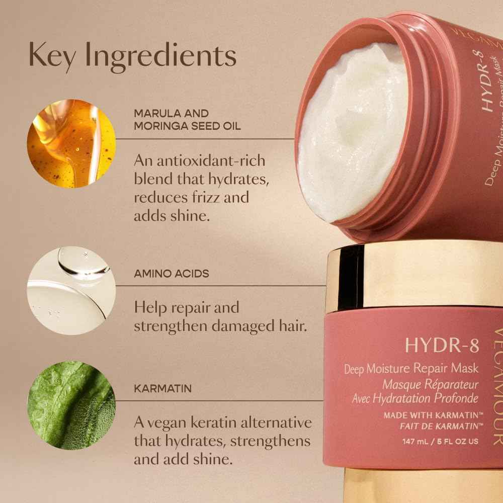 VEGAMOUR HYDR-8 Deep Moisture Repair Mask, Deep Conditioner Hair Mask Formulated Without Sulfates for Dry, Damaged, Frizzy Hair, Floral & Vanilla Scent, 5 fl. oz.
