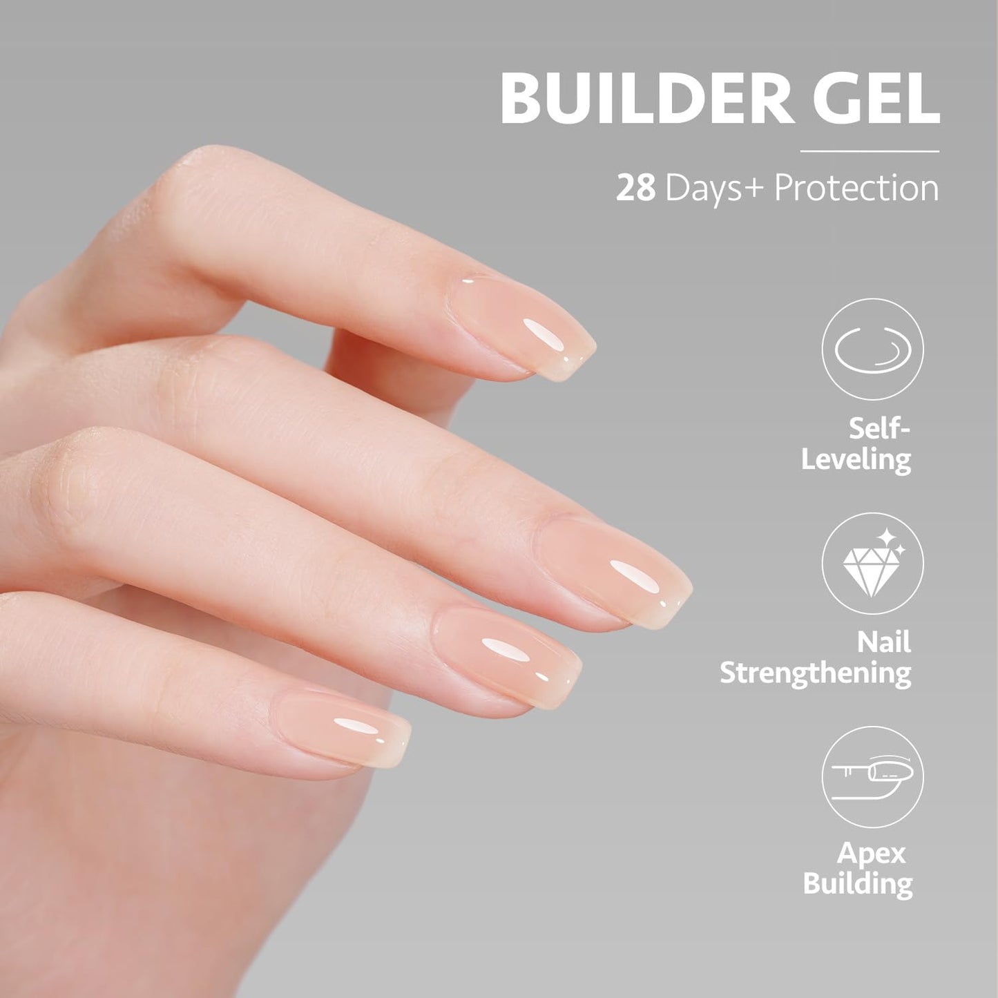 GAOY Builder Gel for Nails, 16ml Nail Strengthener in a Bottle, Nail Extension Hard Gel, Soak Off Long Lasting UV Gel, 1961 Nude Peach, Base Coat Top Coat Needed