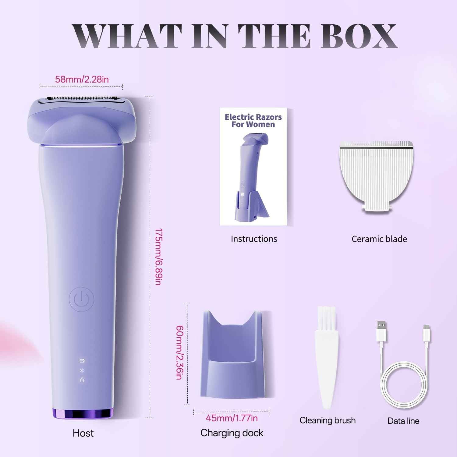 Krofaue Electric Shaver for Women,Rechargeable Bikini Trimmer for Body & Pubic Hair, Wet Dry Women Razor for Legs Underarms Bikini Line, IPX6 Waterproof, LED Display, Travel Lock, Magnetic Charging