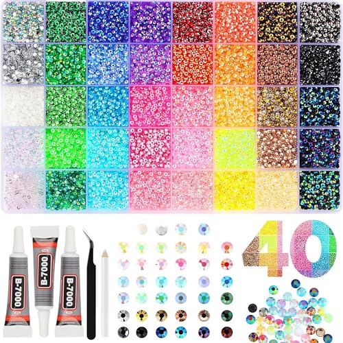 Multicolor 3mm Rhinestones for Crafting Bedazzling Jewelry & DIY Projects (40 Colors, 32000Pcs)