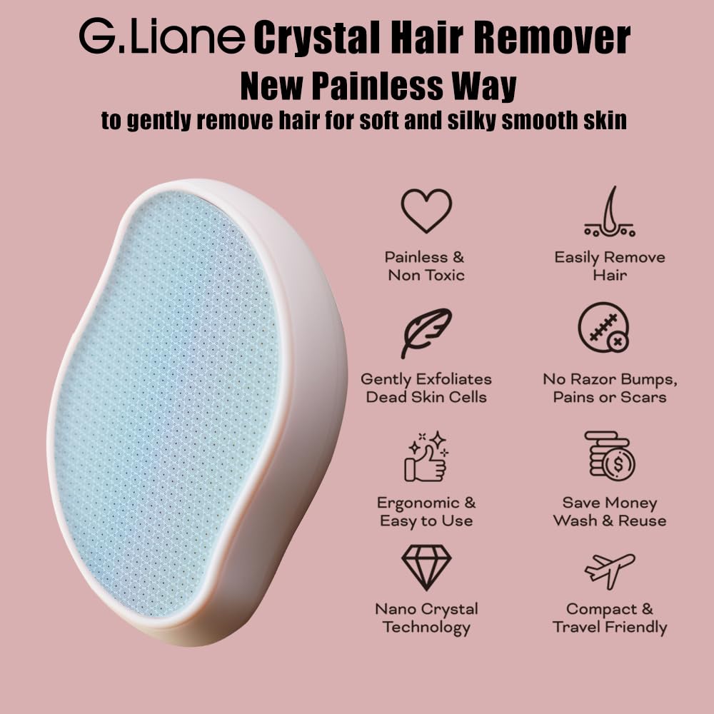 G.Liane Premium Crystal Hair Eraser,Natural Crystal Hair Remover for Women,Painless Exfoliation Hair Removal Epilator,Gentle and Efficient Lady Shaver and Trimmer on Leg Back Arm(Light Pink)