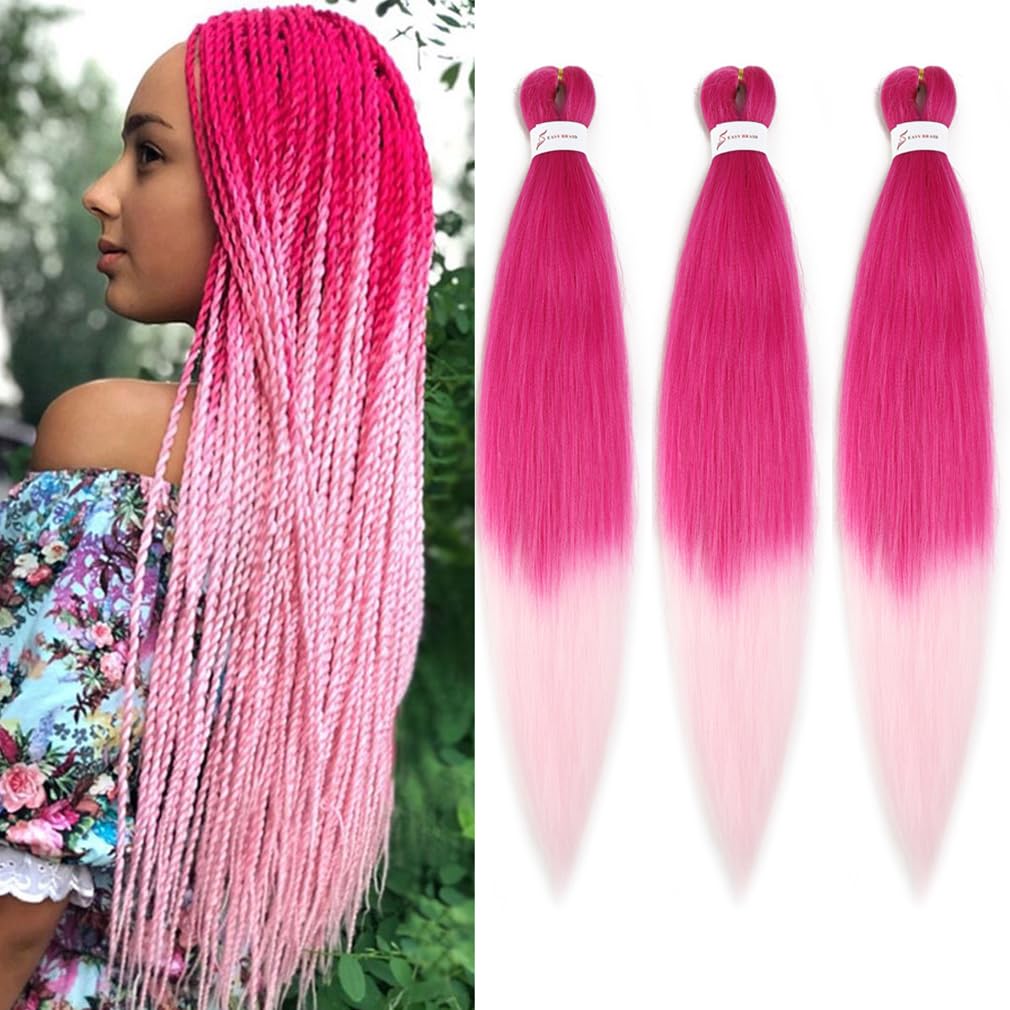 Pre Stretched Braiding Hair Extensions 30 Inch 3 Packs Long Professional Crochet Twist Braids Hair Synthetic Box Braiding Hair Hot Water Setting Soft Yaki Texture(30 Inch,227C/Light Pink)