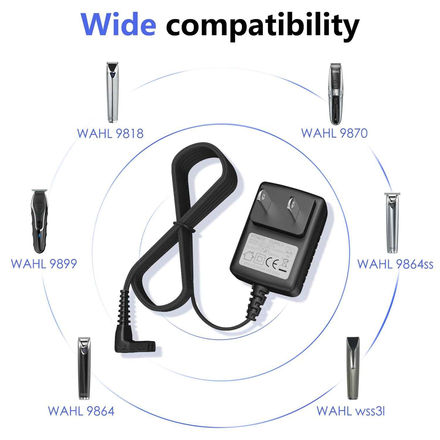 Cordro Charger for Wahl SS2L, WSS3L, Replacement Charger for Trimmer Models SS2L, WSS3L, 9818A, 5616L, 5701, 9818-5001, 9864, 9870, 9884L2, 9896, 9899,Trimmer Power Supply Charging Cord