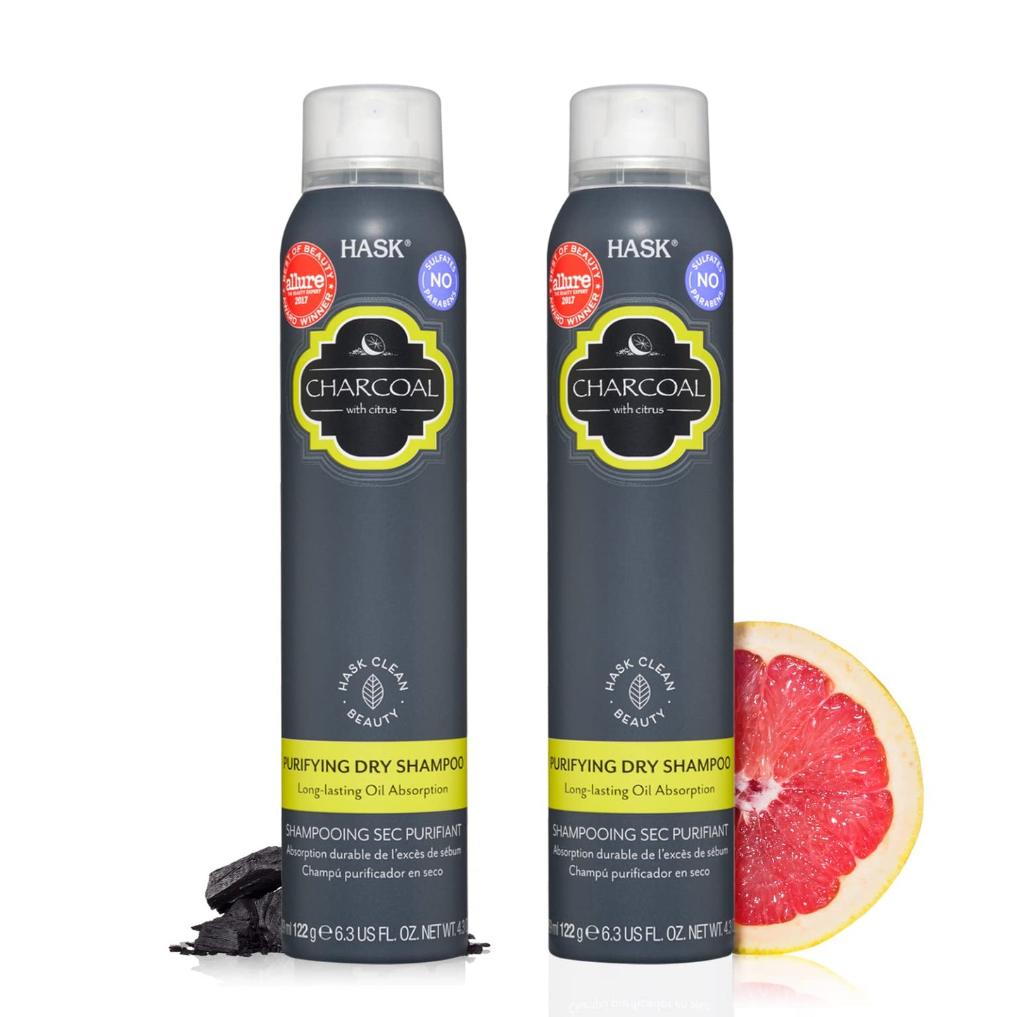 HASK Dry Shampoo Sampler Set: 2 each Chia Seed Dry Shampoo and Charcoal Dry Shampoo 4.3oz cans