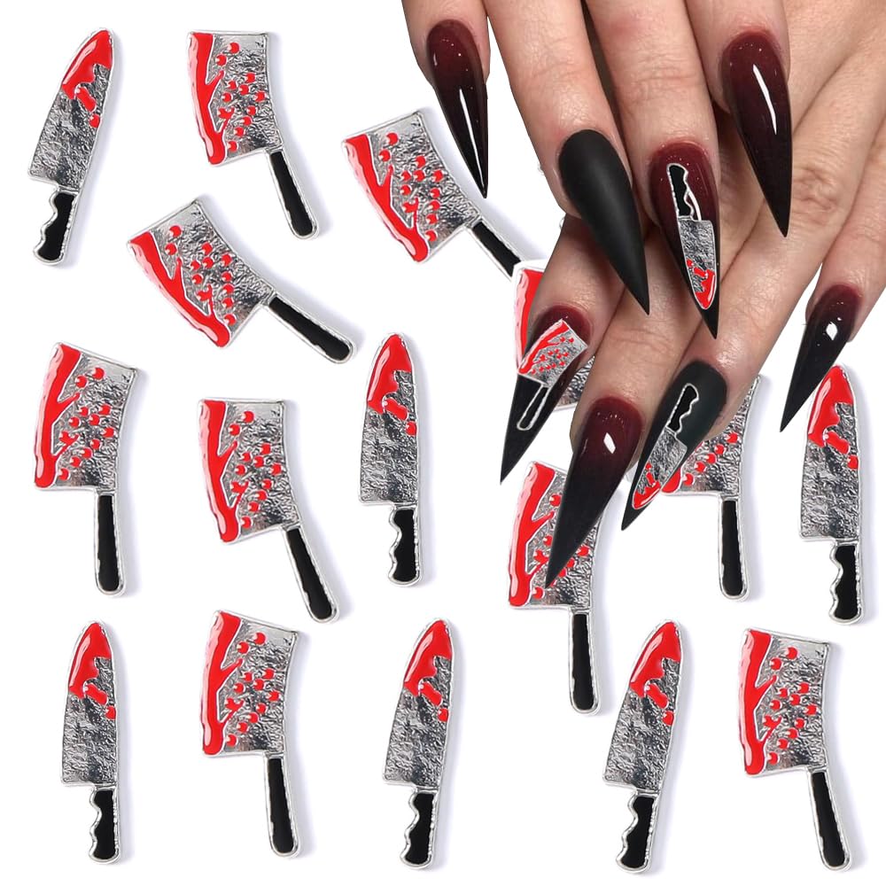 Halloween Nail Charms Blood Knife Nail Art Charms 3D Metal Alloy Halloween Charms for Nails Gothic Knife Punk 3D Weapon Charms DIY Nail Jewelry Halloween Nail Art Decoration Accessories for Women