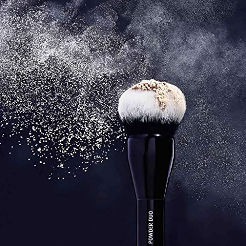 Lune+Aster Powder Duo Brush | Dual-Ended Makeup Brush For Application Of Bronzers, Blushes And Powders. Made with Alumium Handle, Vegan Bristles.