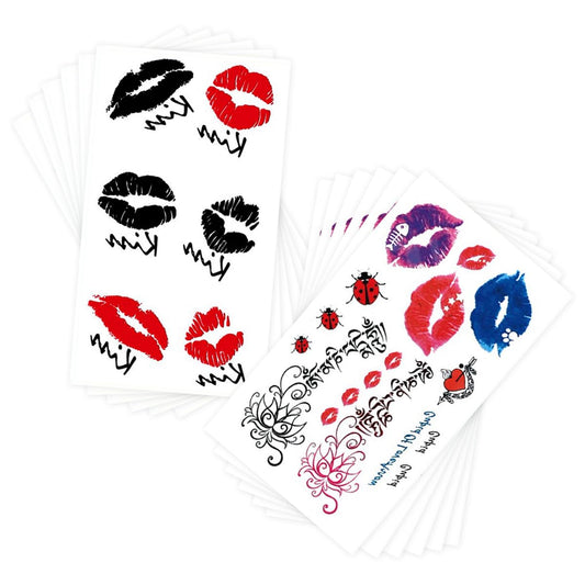 Fake Lip Print Tattoos, Temporary Face Tattoos Sticker for Adult Kids Halloween Costume Accessories and Parties,12-Sheet