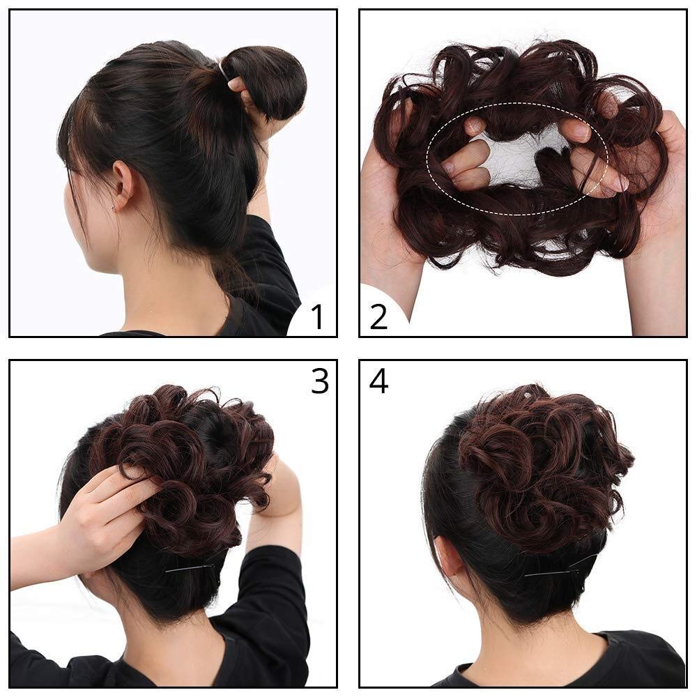 MORICA 1PCS Messy Hair Bun Hair Scrunchies Extension Curly Wavy Messy Synthetic Chignon for Women (24(Natural Blonde##))