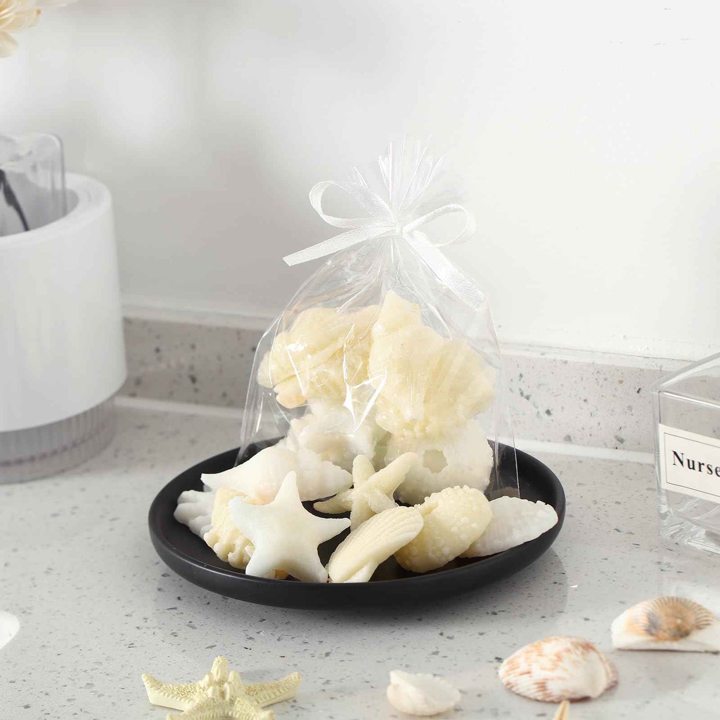 Lineshading 200g Sea Glass Soap Decor White Seashell Decorative Soaps for Bathroom Home Decor Beach Wedding Nautical Wedding Party Favors Beach Bridal Shower Favors