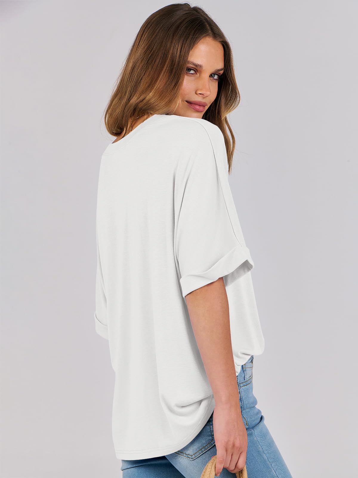 ANRABESS Women's Oversized T Shirts Short Sleeve Crewneck Summer Tops Casual Loose Basic Tee Shirts 2024 Trendy Clothes White Small