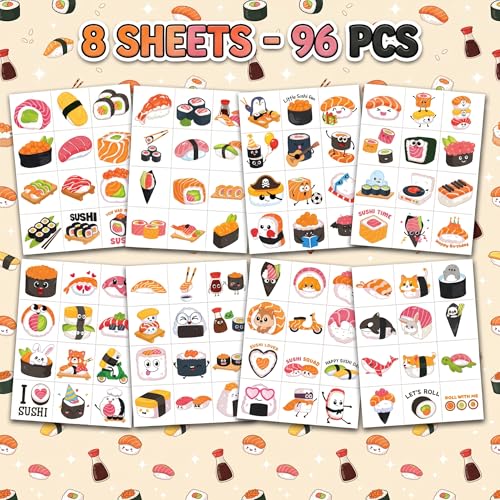 96 Sushi Temporary Tattoos for Kids | Kawaii Party Favors