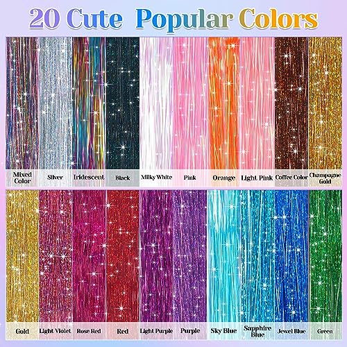 20 Colors Fairy Hair Tinsel Kit - 4000 Strands, 48in Heat Resistant