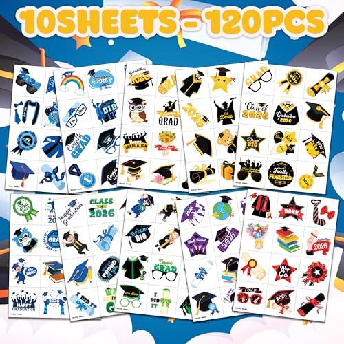 120 PCS Pre-Cut Graduation Temporary Tattoos for Kids