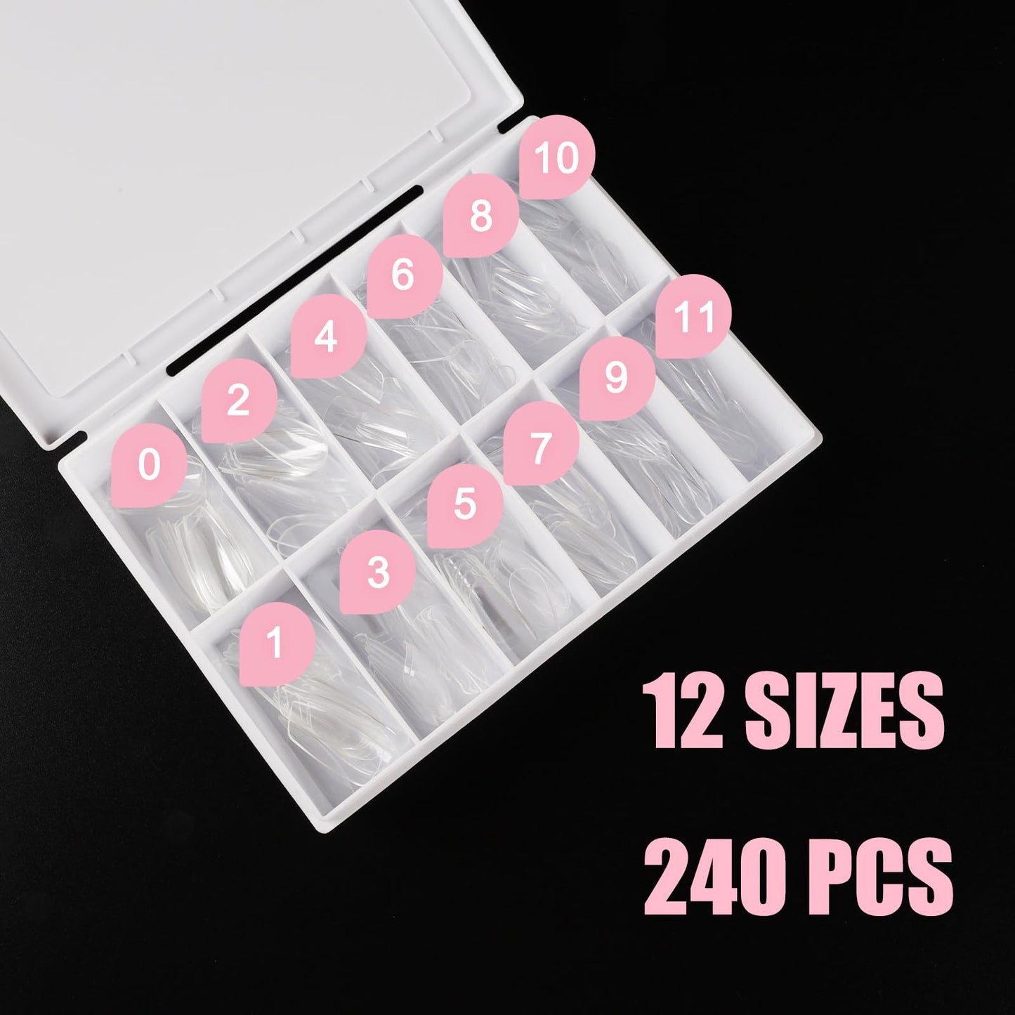 Wellquinn Lipstick Clear Gel Nail Tips 240pcs Acrylic Nails Professional Nail Extension Tips Decoration 12 Sizes