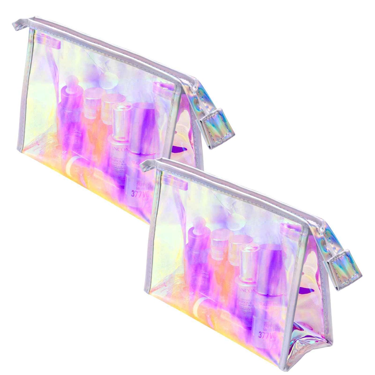 Zwish 2Pack Holographic Makeup Bags Bulk, Iridescent Pouch Portable Zippered Toiletry ， Travel Makeup Brush Holder, Makeup Organizer， Waterproof Cosmetic ， Gift Bags for Women