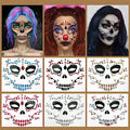 Face Jewels Temporary Face Tattoos, 6-Pack Day Of The Died Skull Festival Face Gems, Crystal Make up Eye Glitter Face Stickers for Halloween