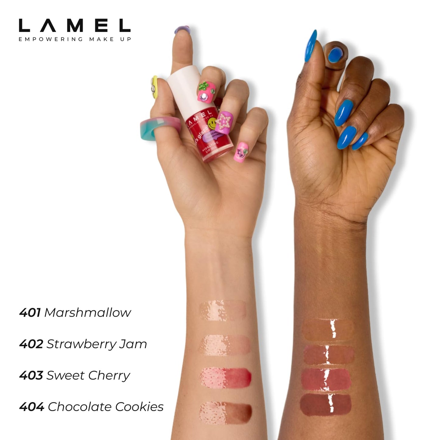 Lamel Hydrating Lip Oil LET`S GLAZE - Hydrating Lip Gloss Flavoring Oil - Fat Oil Lip Gloss - Hydrating Lip Oil Treatment - Plumping Lip Oil Gloss - Clear Lip Gloss - №401 Marshmallow