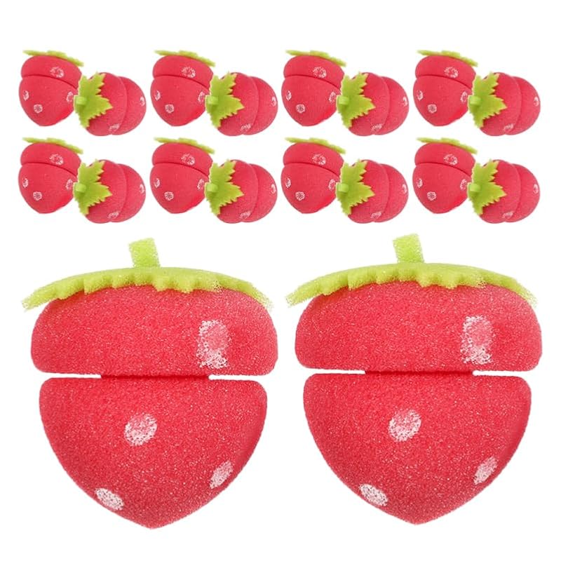 PACKOVE 18pcs Heatless Strawberry Sponge Hair Curlers for Overnight Styling