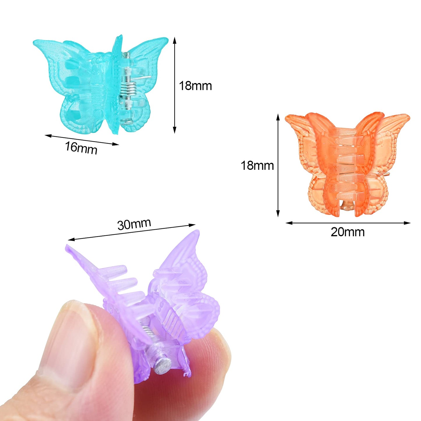 EAONE Butterfly Pastel Mini Cute Clips Hair Accessories for 90s Girls Women with Box Package, Glossy Jelly Colors,50 Pieces