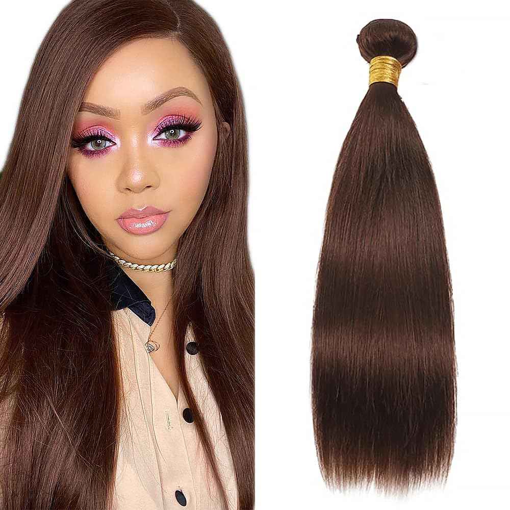 Straight Human Hair Bundles 26 Inch Straight Single Bundle #4 Chocolate Brown Human Hair Unprocessed Native Virgin Hair 100g Total 1 Extension Double Weft Crochet Human Hair Extensions for Women