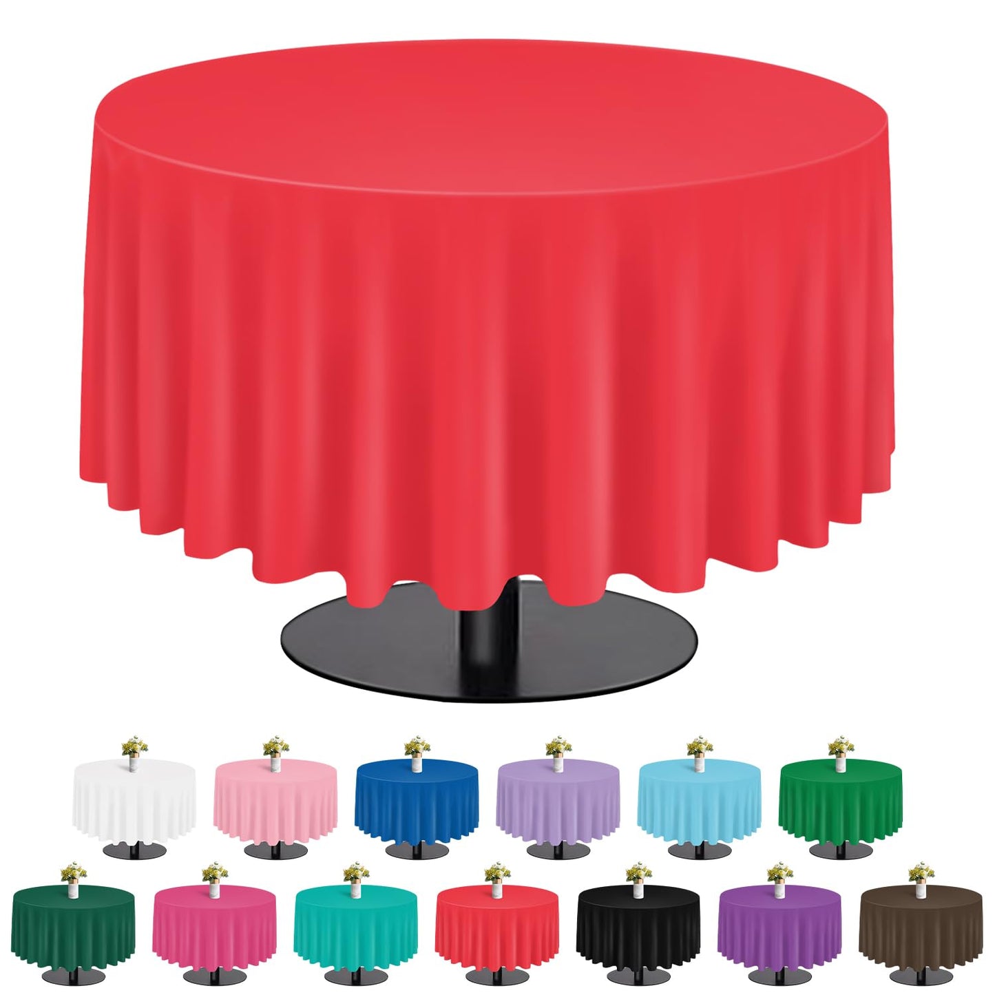 tujol Red 6 Pack Plastic Table Cloth 84", Disposable Round Tablecloth Table Cover, Plastic Table Cloths for Parties