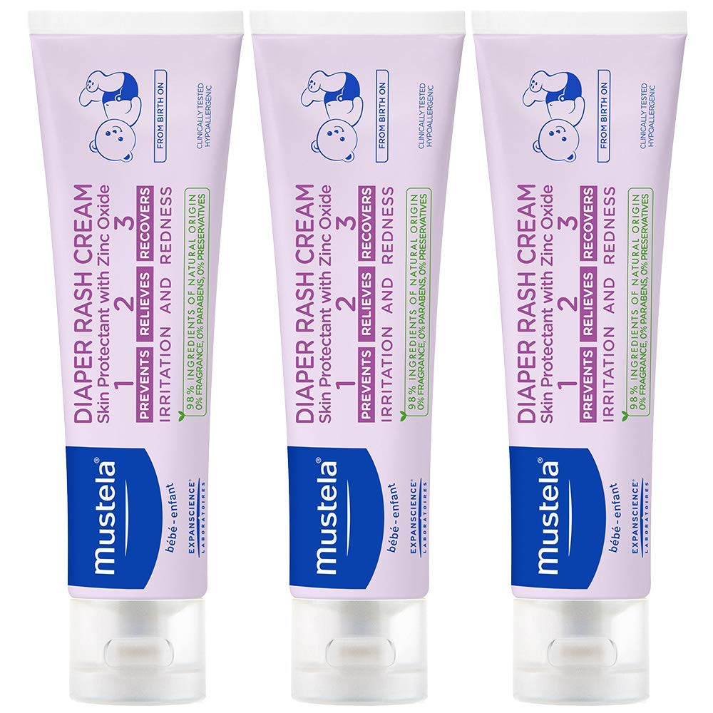 Mustela Baby Diaper Rash Cream 123 - Skin Protectant with Zinc Oxide - Fragrance Free & Paraben Free - with 98% Natural Ingredients - 3.8 Oz (Pack of 3)