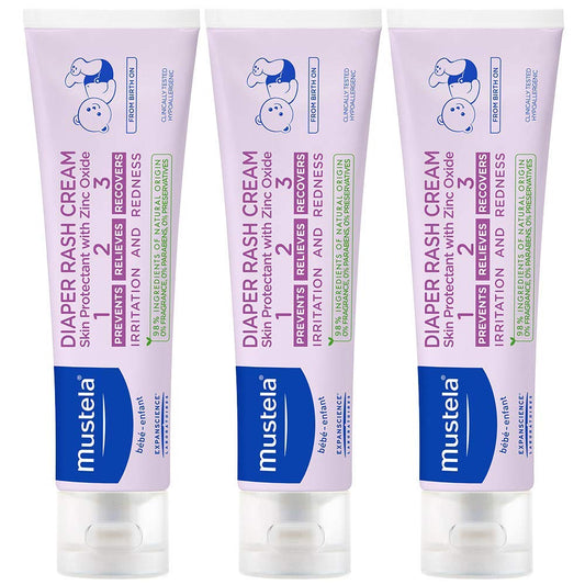 Mustela Baby Diaper Rash Cream 123 - Skin Protectant with Zinc Oxide - Fragrance Free & Paraben Free - with 98% Natural Ingredients - 3.8 Oz (Pack of 3)