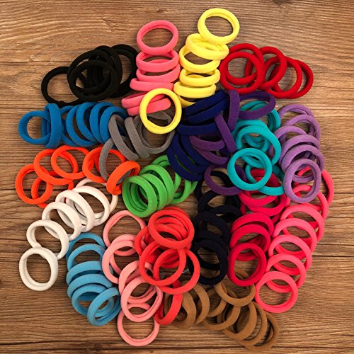 XIMA 60pcs Nylon Elastic Hair Ties Hair Ties Bands Rope No Crease Elastic Fabric Large Cotton Stretch Ouchless Ponytail Holders (60pcs-Neon Orange(HT007-7))