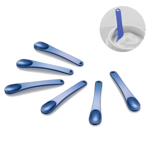 Tekson 6 Pieces Metal Cosmetic Skincare Spatula, Mini Mask facial Reusable Scoop, Makeup Beauty Spoons for Cream, Lotions, Moisturizers(Blue)