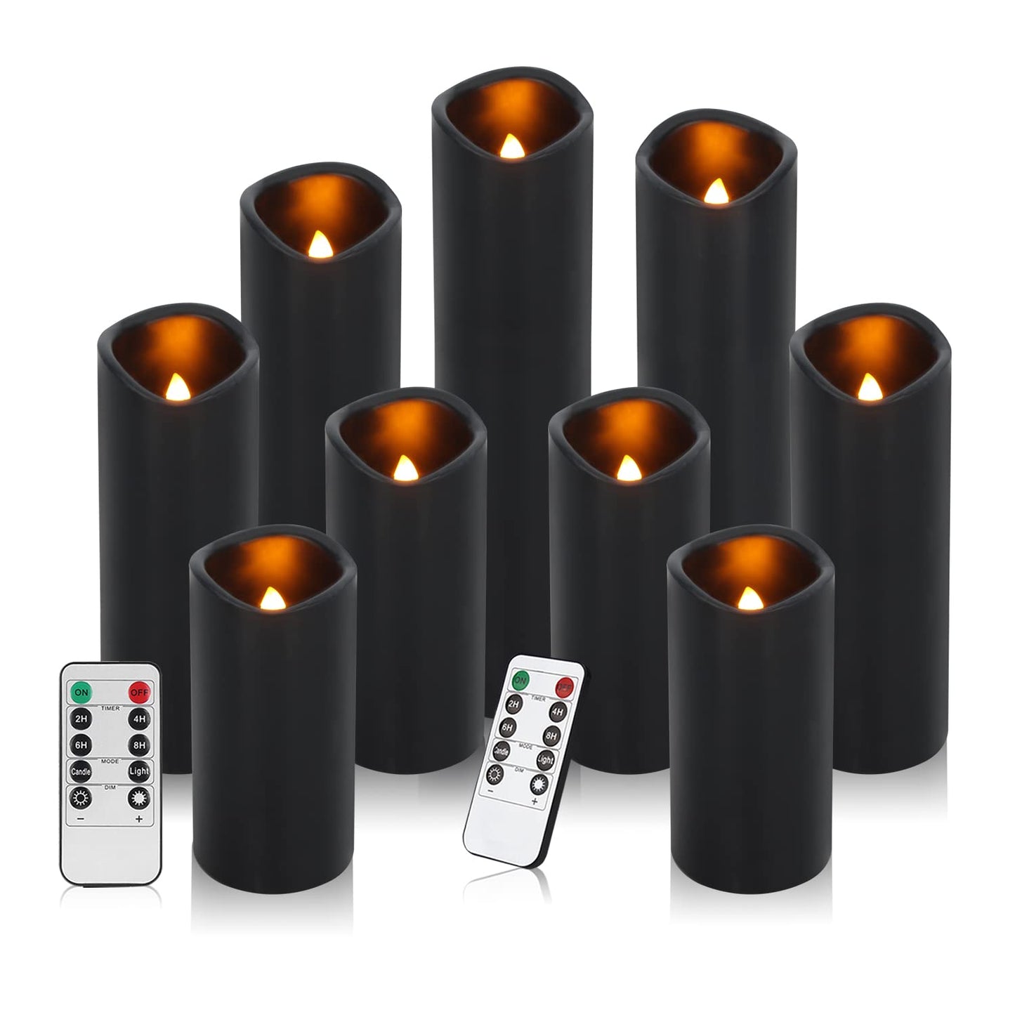 antizer Flameless Candles Led Candles Pack of 9 (H 4" 5" 6" 7" 8" 9" x D 2.2") Black Real Wax Battery Candles with Remote Timer