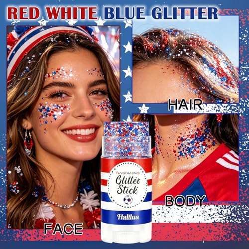 Red White Blue Body Glitter Stick - Waterproof 4th of July