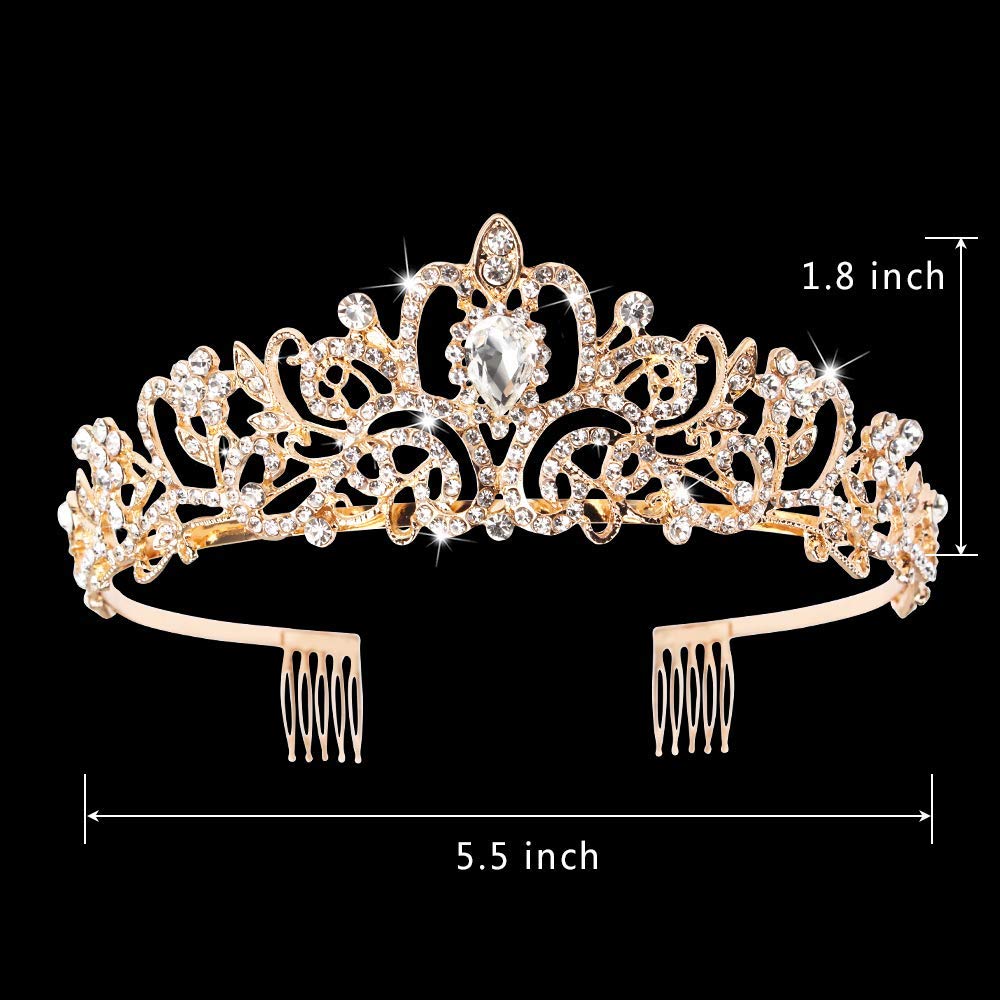 Gold Tiaras Crown, KICOSY Crystal Tiaras and Crowns for Women Princess Tiara for Women the Crown for Girls Birthday Crowns for Women Birthday Tiara Princess Crowns and Tiaras for Girls