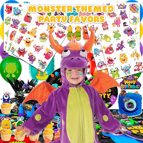 96 Pcs Cute Monster Temporary Tattoos for Kids Party
