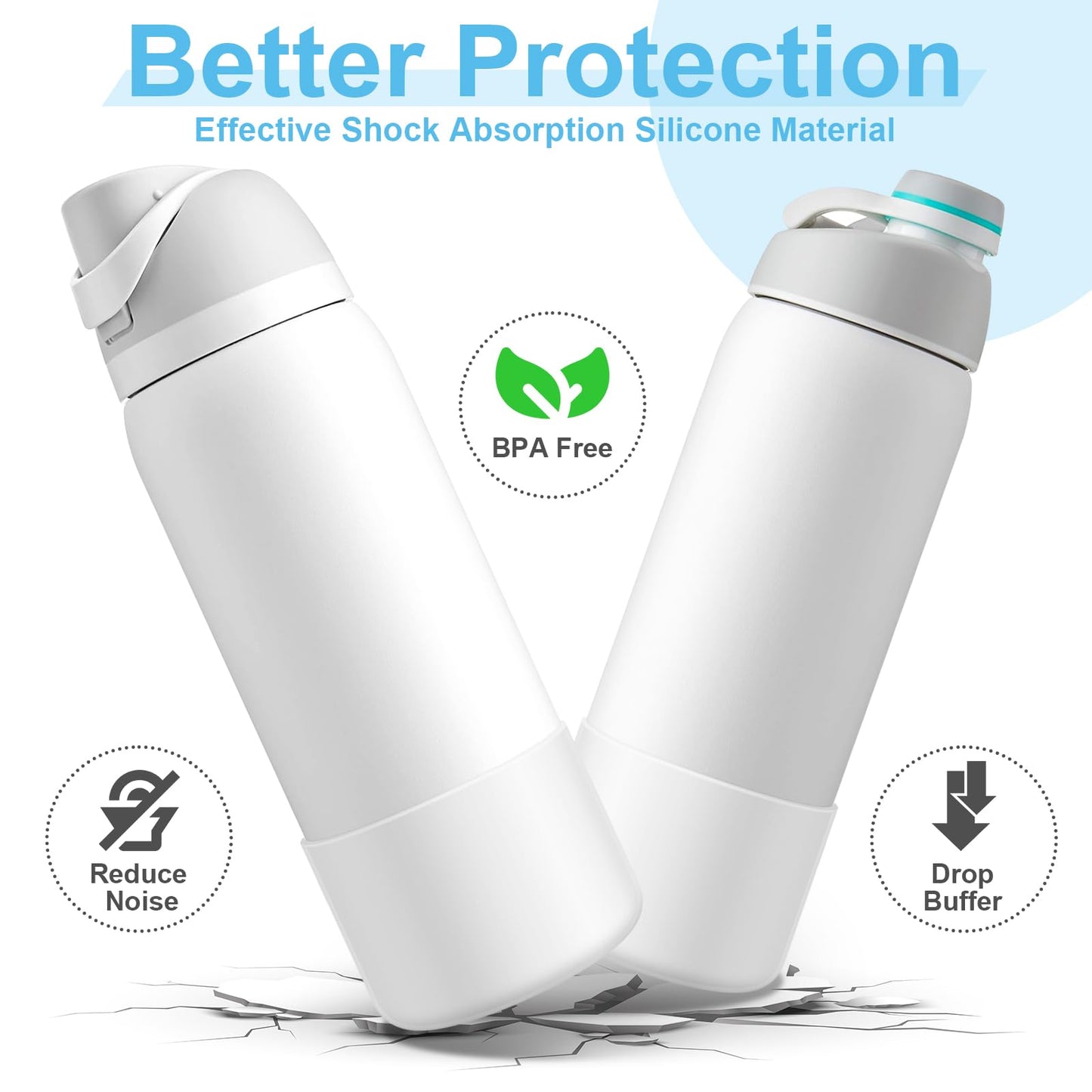 Alwenid 2PCS Silicone Water Bottle Boot for Owala 40 Oz, Anti-Slip Protective Sleeve Bottom Bumper Protector for FreeSip, Twist, and Flip Stainless Steel Water Bottles (Clear)