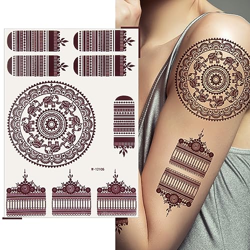 Henna Tattoo Stickers - 6 Sheets Mandala Flower Temporary Tattoos