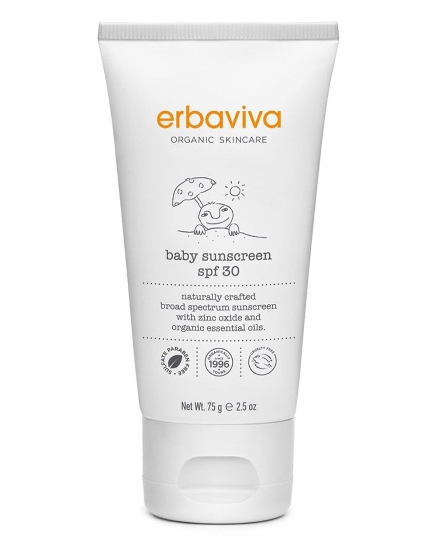 Erbaviva Organic Baby Sunscreen 2.5 Ounce - Coral Reef Safe, Natural, UVA & UVB Protection, Water Resistant, Infused with Essential Oils