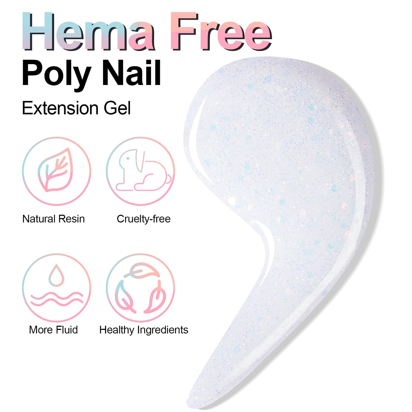 NXJ INFILILA Poly Nail Gel Builder Gel for Nails, 50ml Milky White Poly Nail Gel Colors, Hema-Free Glitter Poly Nail Gel, Nail Extension Gel Professional Salon UV/LED Nail Lamp Required