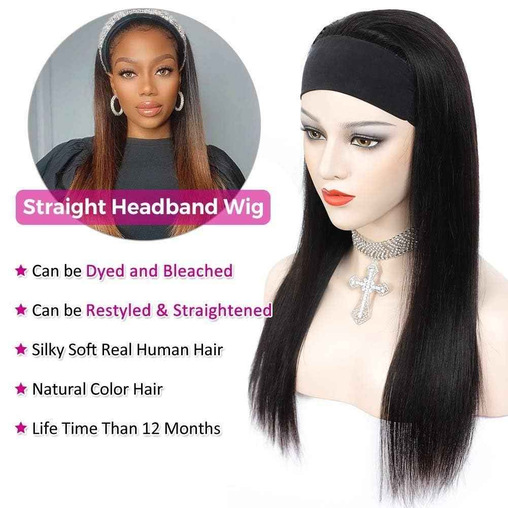 TNICE Headband Wig Human Hair Straight 14 Inch Headband Wigs for Black Women Human Hair Headband Wig Glueless None Lace Front Brazilian Virgin Hair Wigs Natural Color 150% Density