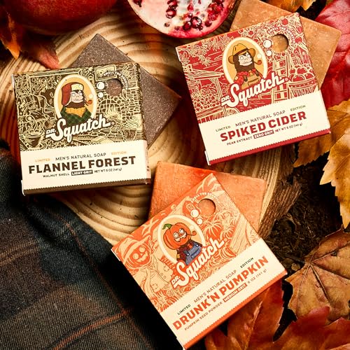 Dr. Squatch Fall Collection - Natural 3 Soap Gift Set - Cold Process Soap with No Harsh Chemicals - Drunk'n Pumpkin, Spiked Cider, Flannel Forest (3 Pack)