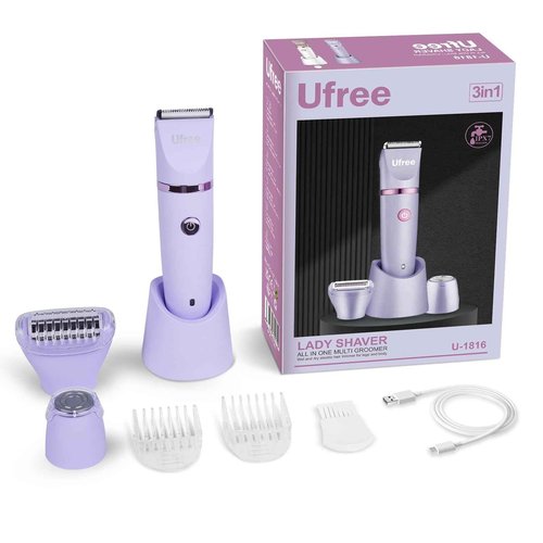 Ufree Bikini Trimmer Electric Razors for Women, Rechargeable Pubic Body Hair Trimmer Electric Shaver for Legs Body Hair, Bikini Shaver IPX7 Waterproof, Gifts for Women, Purple