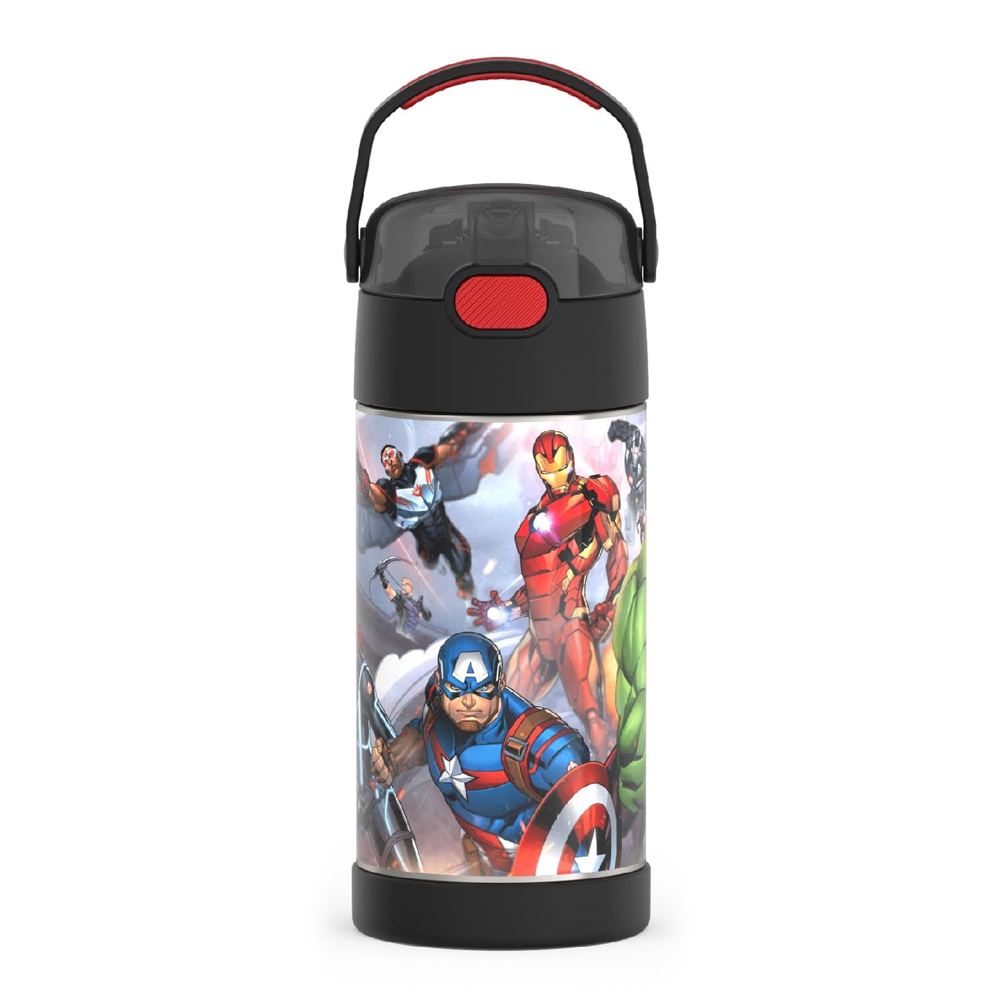 THERMOS FUNTAINER Water Bottle with Straw - 12 Ounce, Avengers - Kids Stainless Steel Vacuum Insulated Water Bottle with Lid